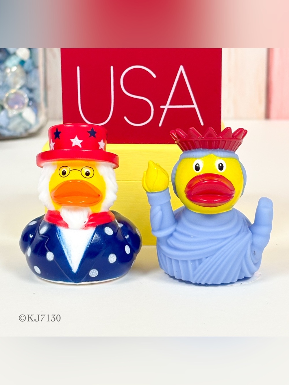 USA Patriotic Rubber Duck Duckie Set Uncle Sam & Statue Of Liberty NEW